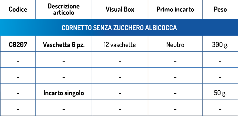 dati tecnici Cornetto Albicocca senza zucchero