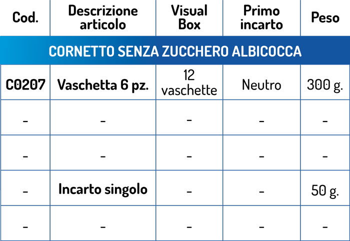 dati tecnici Cornetto Albicocca senza zucchero