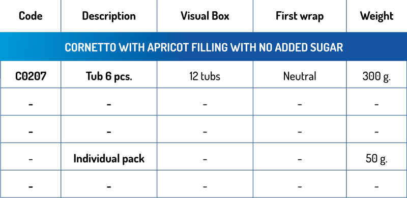 dati tecnici Cornetto Albicocca senza zucchero